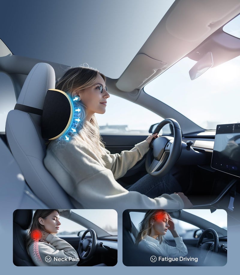 Wigoo 2026 Upgrade Car Neck Pillow [No More Pressure, Odorless] Soft Car Headrest Pillow with Adjustable Strap Removable Cover 100% Memory Foam, Fits All Vehicles (Beige 2-Pack) - Image 2